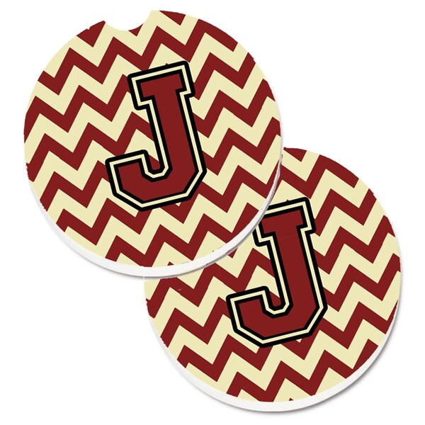 Carolines Treasures Letter J Chevron Maroon and Gold Cup Holder Car Coaster, PK2 CJ1061-JCARC - main